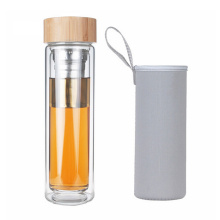 450ml Wide Neck Fancy Design Fruit Double Wall Tea Glass With Infuser